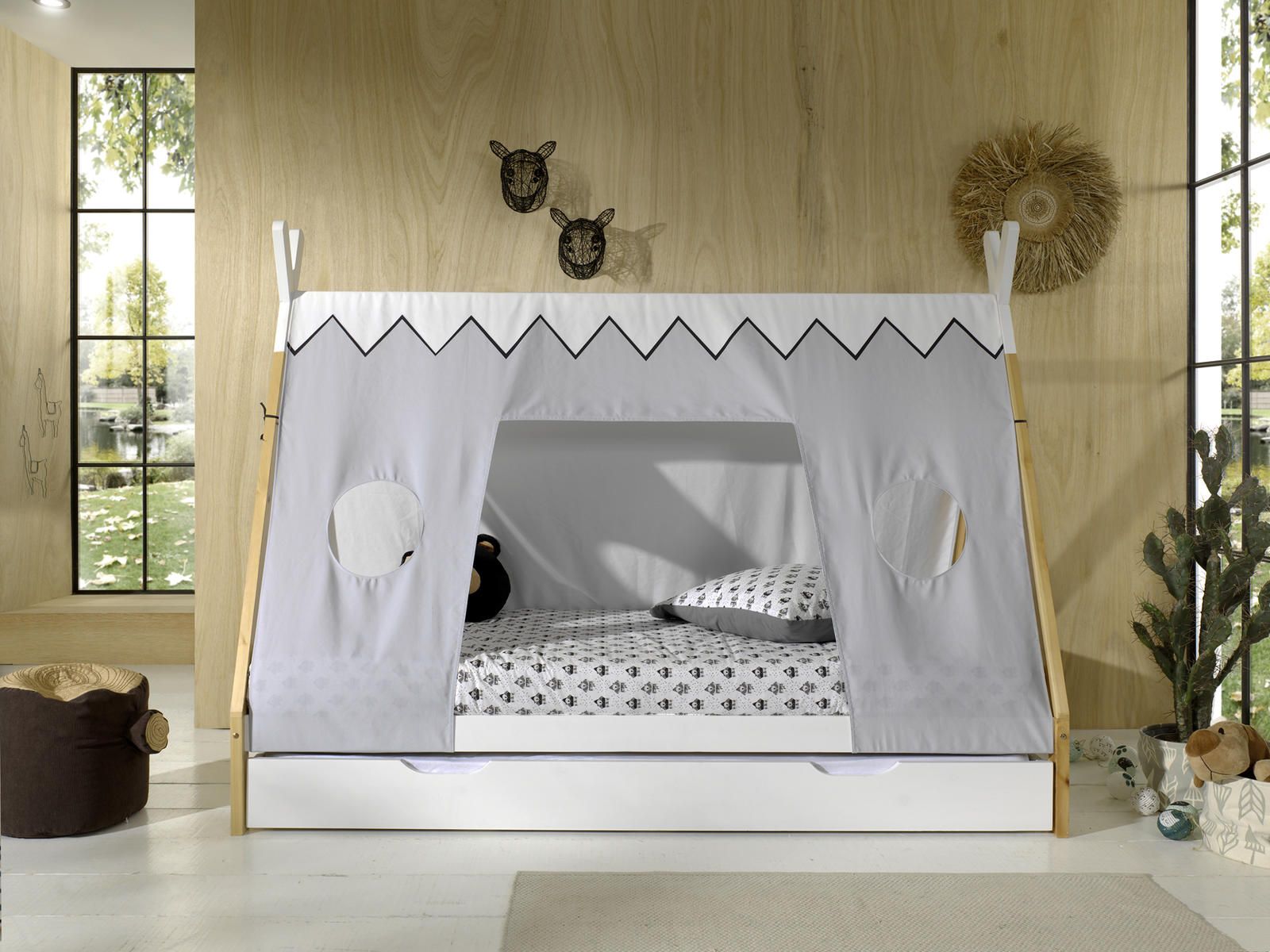 Aldo Domečková postel s přistýlkou bílá a látkou Vigi - Nábytek ALDO