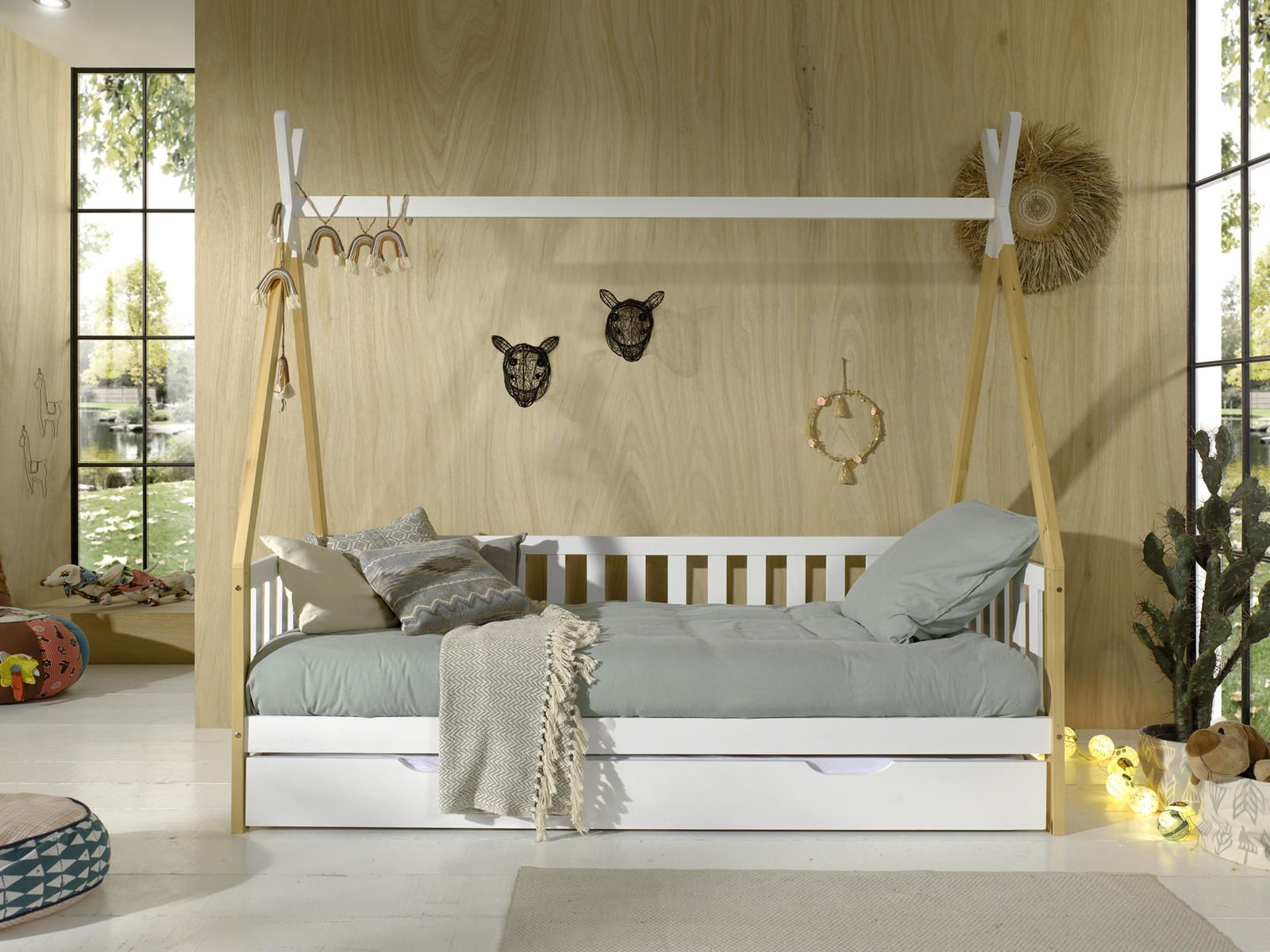 Aldo Domečková postel s přistýlkou z masivu Vigi fence white - Nábytek ALDO