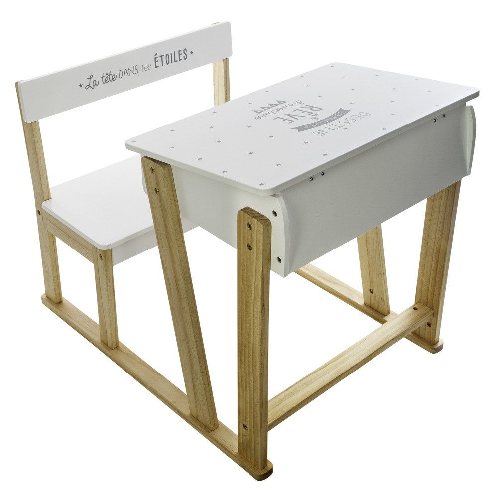 Atmosphera Dřevěný bílý stoleček se židličkou pro děti, 79x58x64 cm - EMAKO.CZ s.r.o.