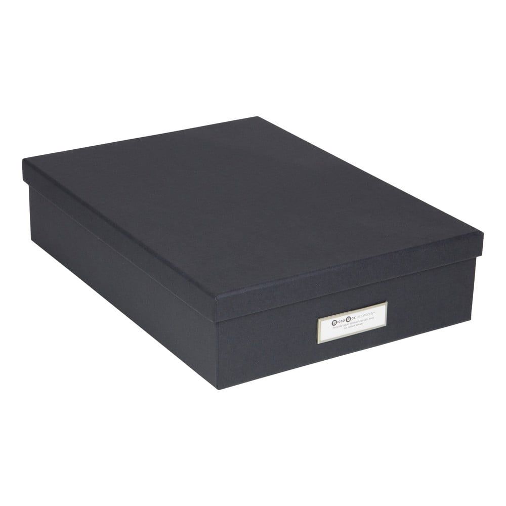 Tmavě šedý úložný box se jmenovkou na dokumenty Bigso Box of Sweden Oskar, velikost A4 - Bonami.cz
