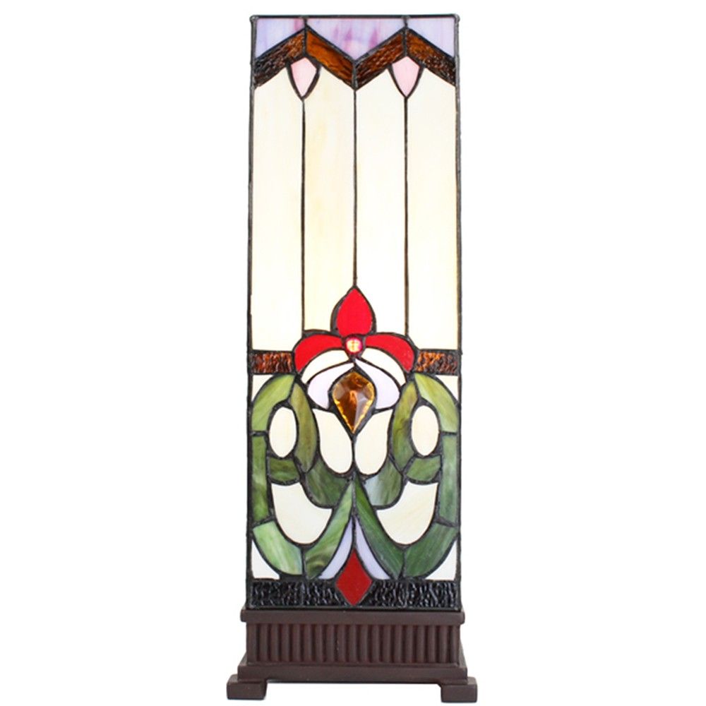Kvádrovitá stolní lampa Tiffany s květem - 18*18*48 cm E14/max 1*40W Clayre & Eef - LaHome - vintage dekorace