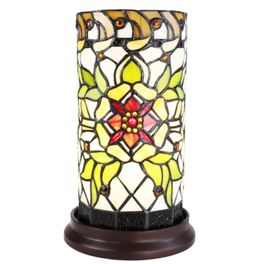 Válcovitá stolní lampa Tiffany s květinou Flo - Ø 15*26 cm E14/max 1*40W Clayre & Eef - LaHome - vintage dekorace