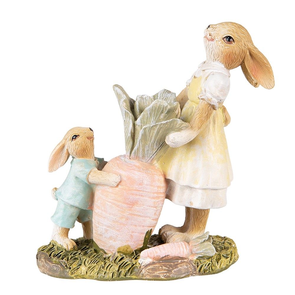 Velikonoční dekorace králíci tahající mrkev - 12*6*13 cm Clayre & Eef - LaHome - vintage dekorace