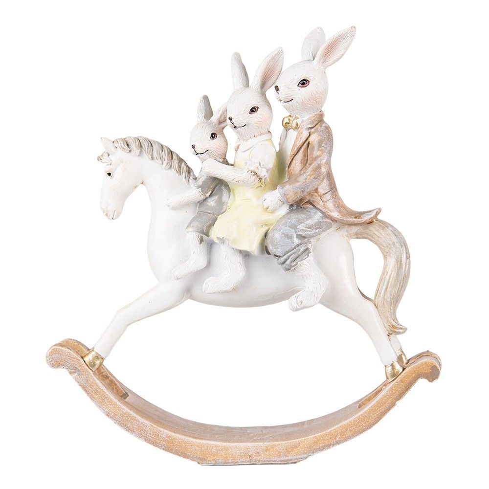 Velikonoční dekorace králičí rodinka na houpacím koni - 19*6*20 cm Clayre & Eef - LaHome - vintage dekorace