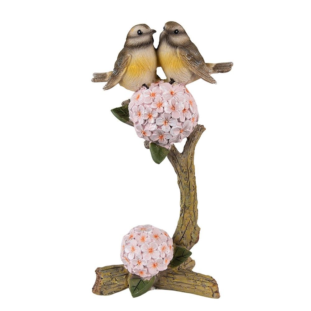 Velikonoční dekorace sýkorky na větvičce s květy - 10*6*19 cm Clayre & Eef - LaHome - vintage dekorace