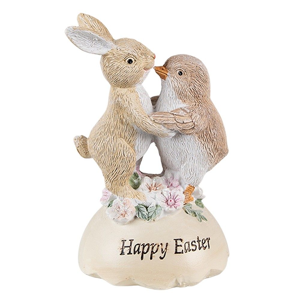Velikonoční dekorace králíček s kuřátkem Happy Easter - 8*8*13 cm Clayre & Eef - LaHome - vintage dekorace