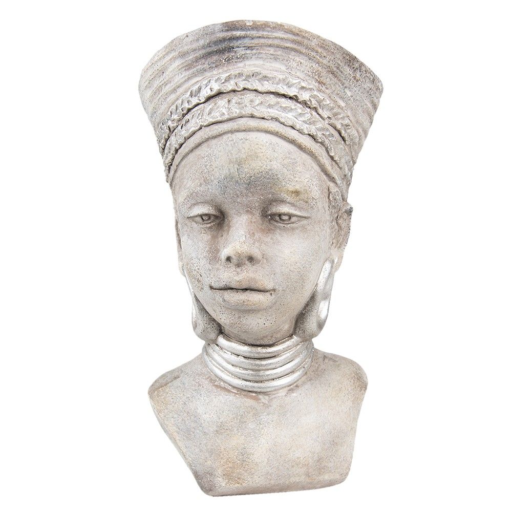 Šedý cementový květináč africká žena - 16*15*29 cm Clayre & Eef - LaHome - vintage dekorace