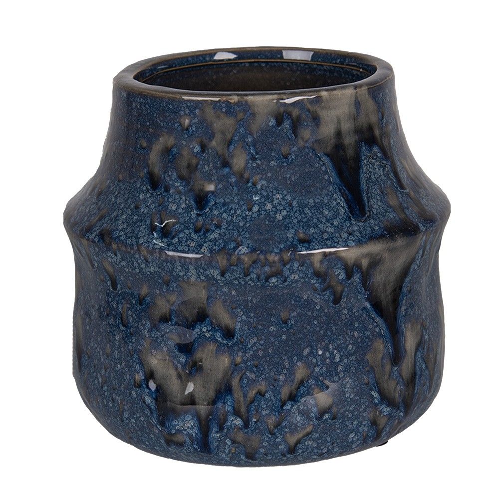 Modrý keramický obal na květináč Blue Dotty M - Ø 15*13 cm Clayre & Eef - LaHome - vintage dekorace