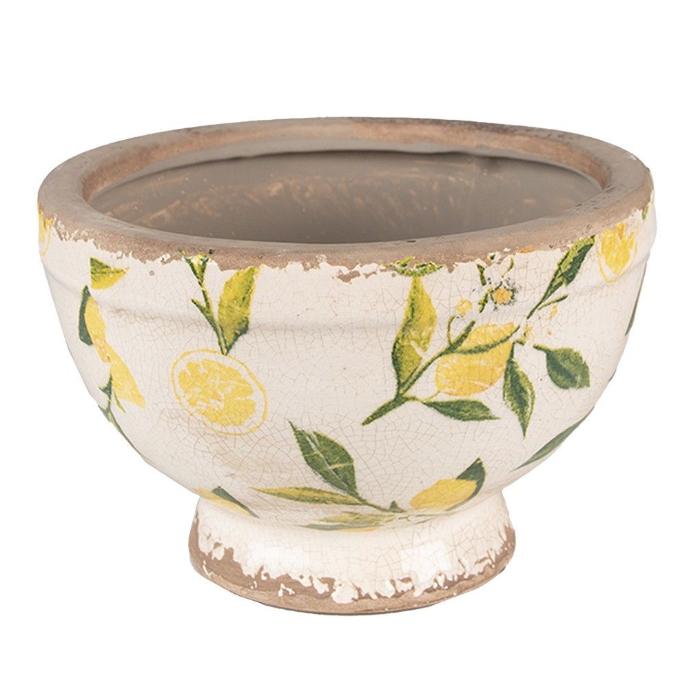 Béžový keramický obal na květináč s citróny Lemonio S - Ø17*11 cm Clayre & Eef - LaHome - vintage dekorace