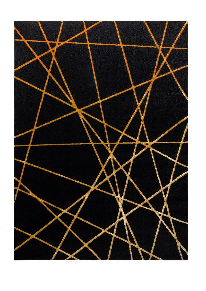 Dywany Łuszczów Kusový koberec Gloss 406C 86 geometric black/gold - 80x150 cm - Mujkoberec.cz