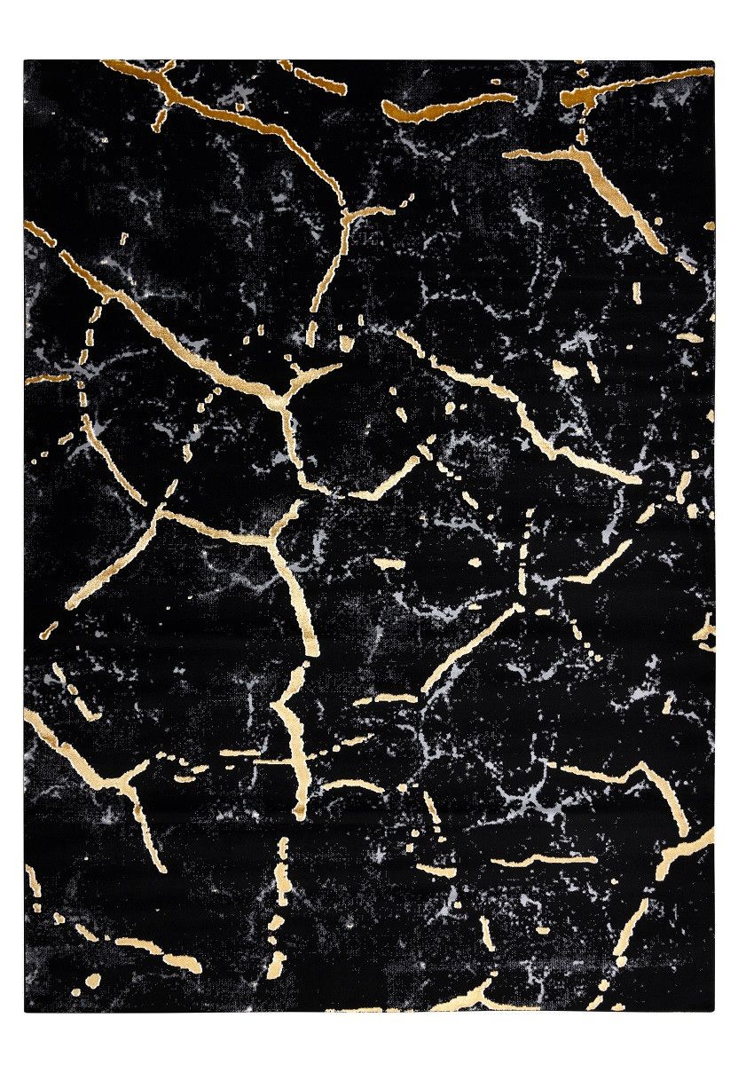 Dywany Łuszczów Kusový koberec Gloss 410A 86 3D mramor black/gold - 80x150 cm - Mujkoberec.cz