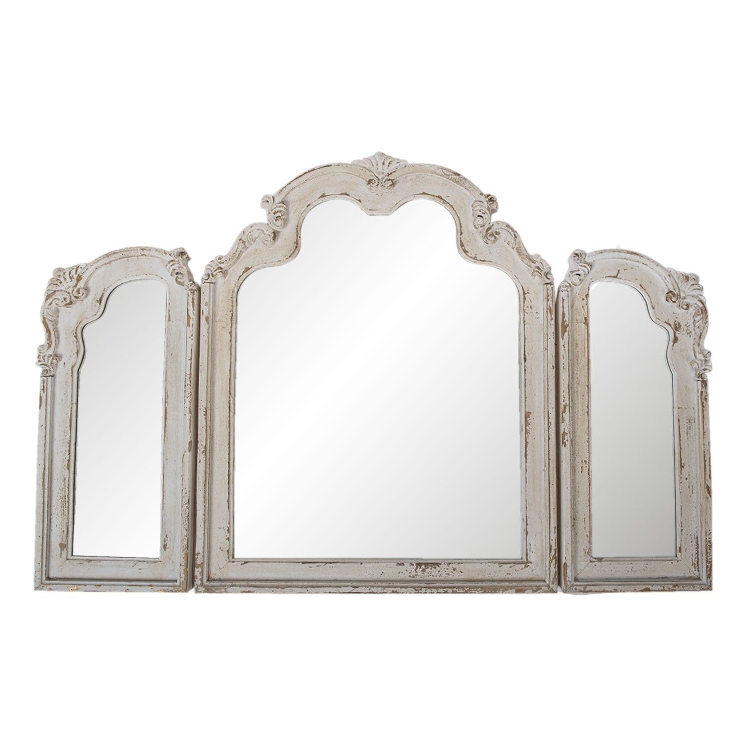 Tříkřídlé bílo hnědé dřevěné zrcadlo Fae s patinou - 66*3*84 cm Clayre & Eef - LaHome - vintage dekorace