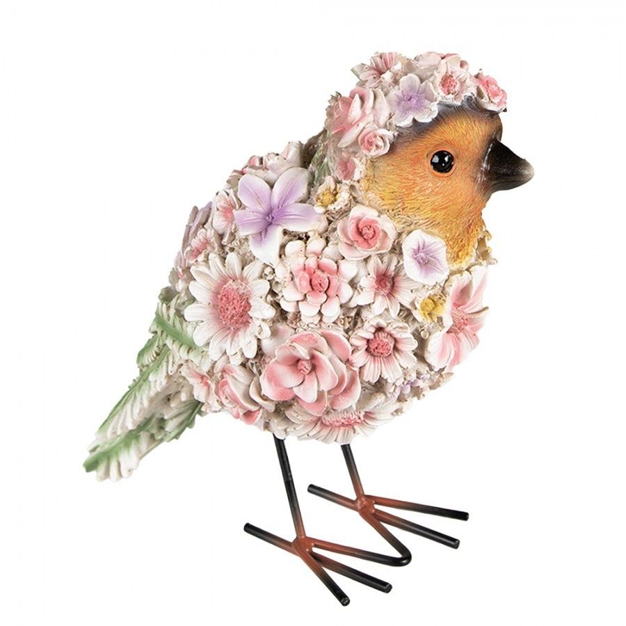 Dekorativní soška ptáčka posetého květinami - 11*17*18 cm Clayre & Eef - LaHome - vintage dekorace