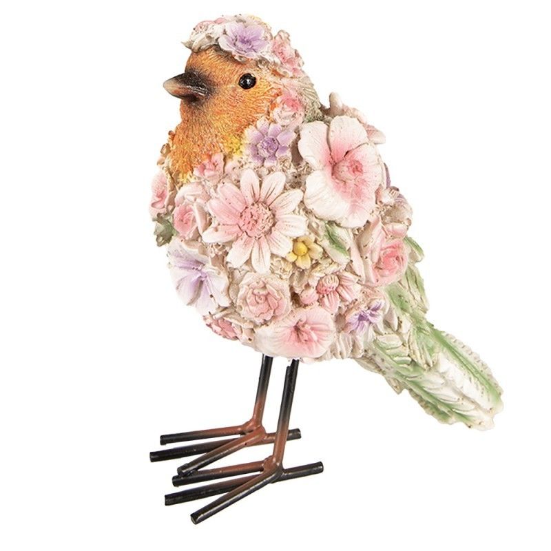 Dekorativní soška ptáčka posetého květinami - 7*10*12 cm Clayre & Eef - LaHome - vintage dekorace