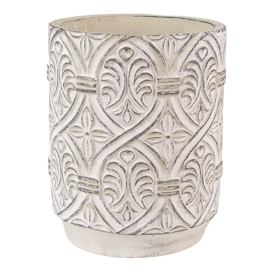 Šedý antik cementový obal na květináč s ornamentem - Ø 14*18 cm Clayre & Eef