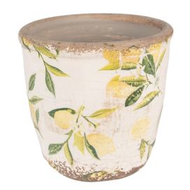 Béžový keramický obal na květináč s citróny Lemonio XS - Ø 11*10 cm Clayre & Eef