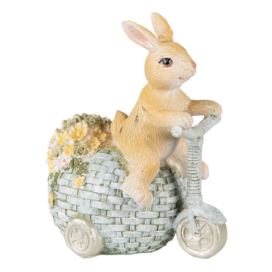 Dekorace soška králík na vajíčku tříkolce - 11*8*13 cm Clayre & Eef LaHome - vintage dekorace