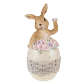 Dekorace soška králík ve vajíčku s květinami - 6*6*13cm Clayre & Eef LaHome - vintage dekorace