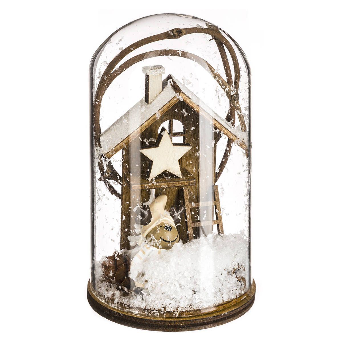 Atmosphera Skleněná kopule s dřevěným ornamentem, 12,5 cm, vánoční motiv - EMAKO.CZ s.r.o.