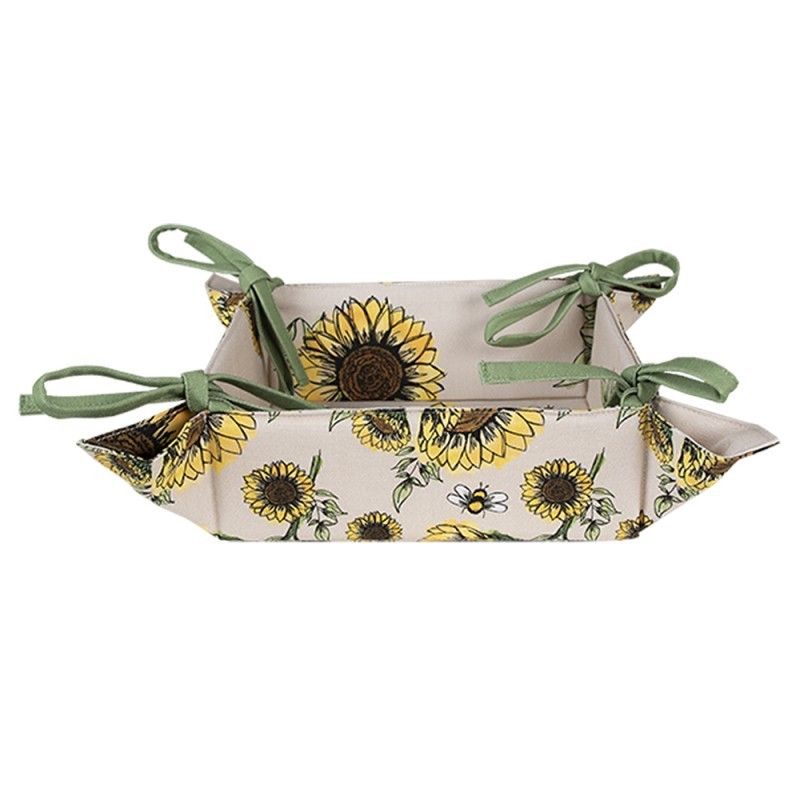 Béžový bavlněný košík na pečivo se slunečnicemi Sunny Sunflowers - 35*35*8 cm Clayre & Eef - LaHome - vintage dekorace