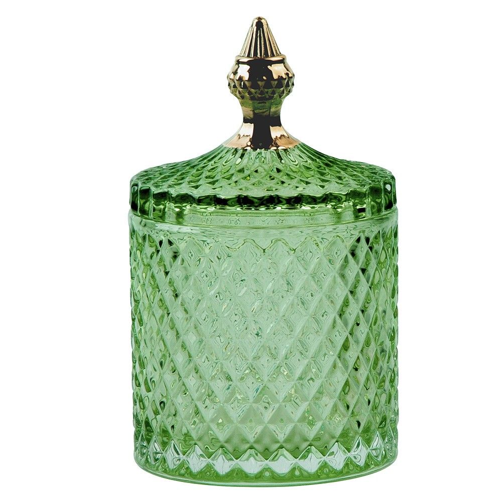 Zelená skleněná kulatá dóza s víčkem Bonboniéra - Ø 11*18 cm Clayre & Eef - LaHome - vintage dekorace