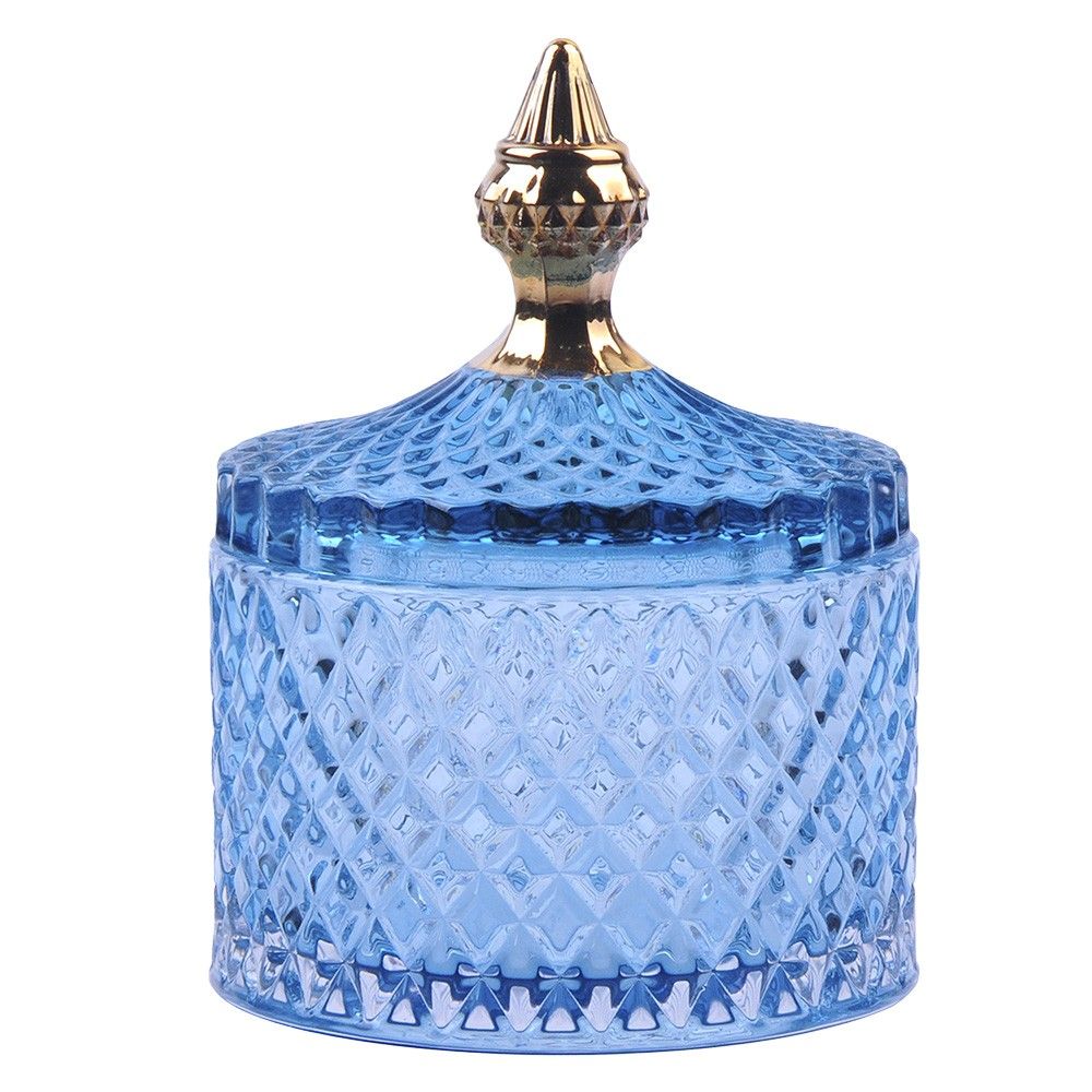 Modrá skleněná kulatá dóza s víčkem Bonboniéra - Ø 11*15 cm Clayre & Eef - LaHome - vintage dekorace