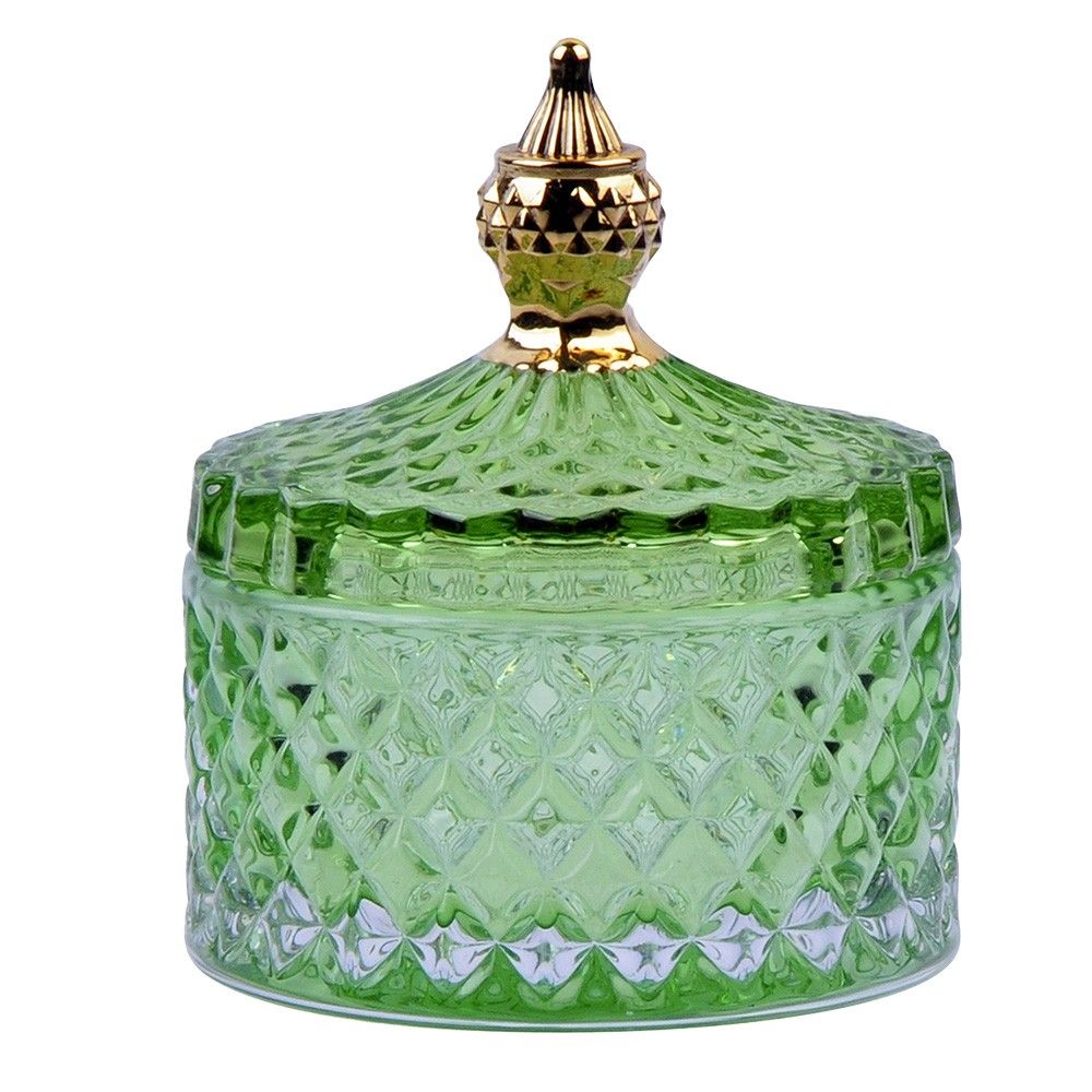 Zelená skleněná kulatá dóza s víčkem Bonboniéra - Ø 9*10 cm Clayre & Eef - LaHome - vintage dekorace