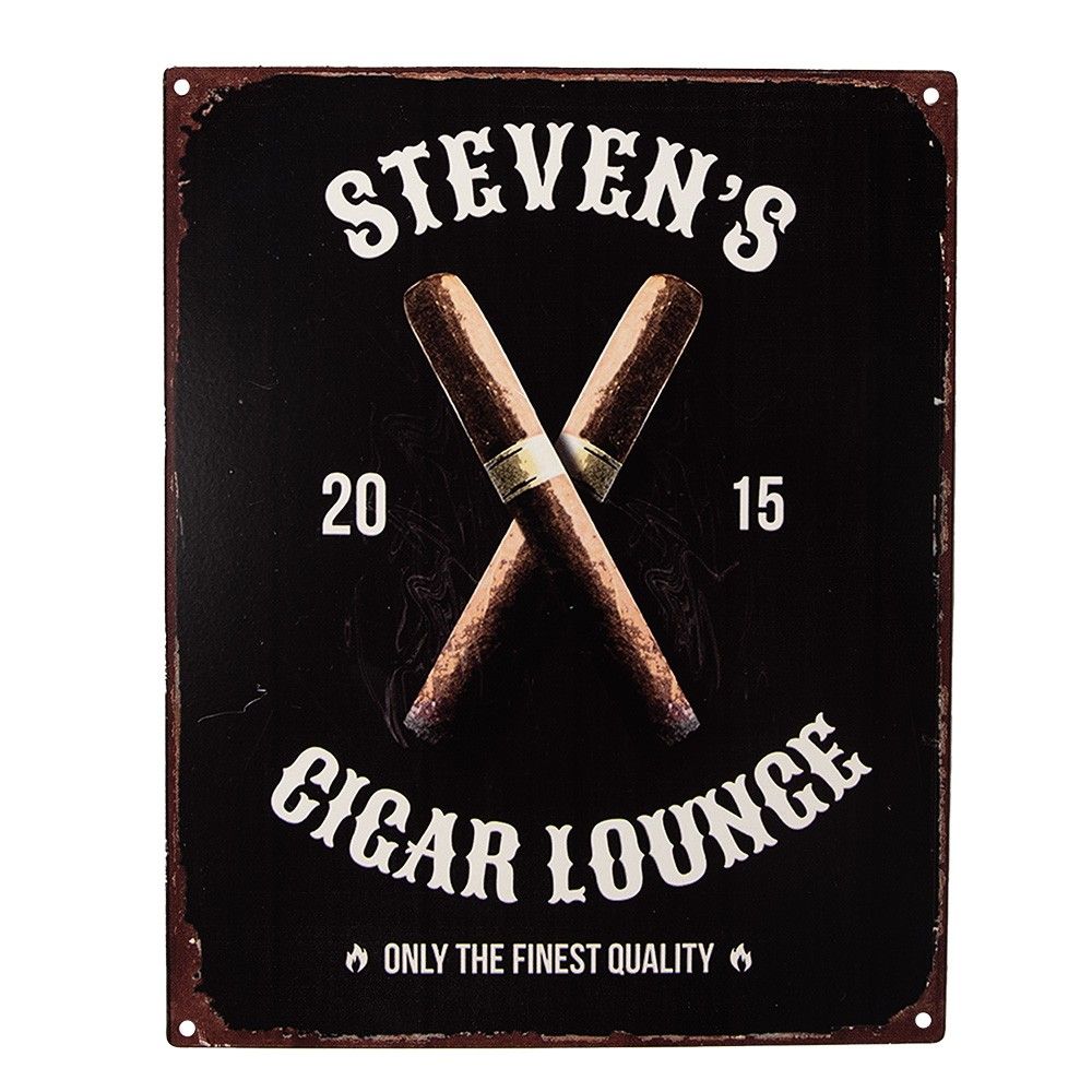 Černá antik nástěnná kovová cedule s doutníky Cigar Lounge - 20*1*25 cm Clayre & Eef - LaHome - vintage dekorace