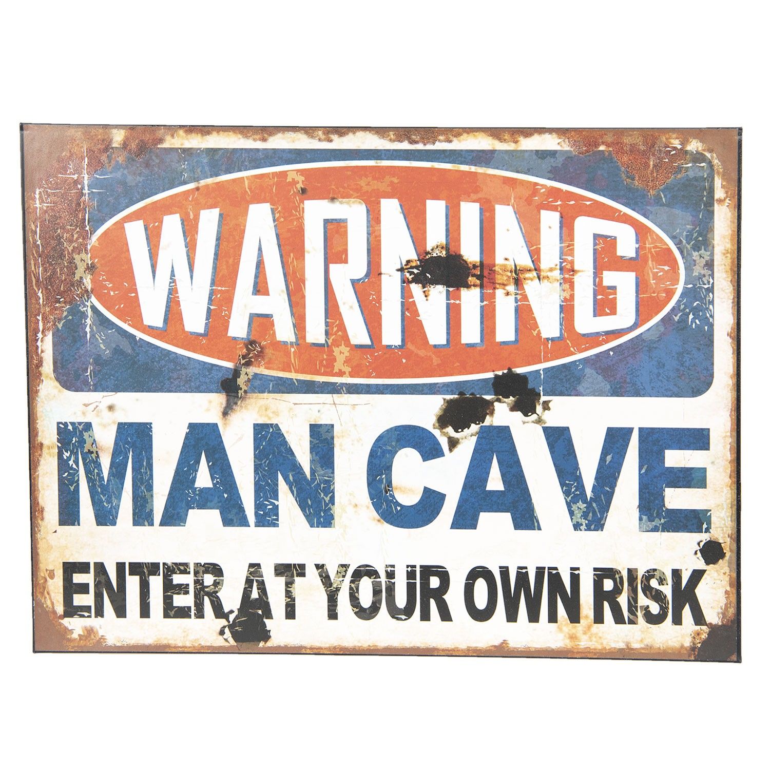 Nástěnná kovová cedule Warning Man Cave - 30*40 cm Clayre & Eef - LaHome - vintage dekorace