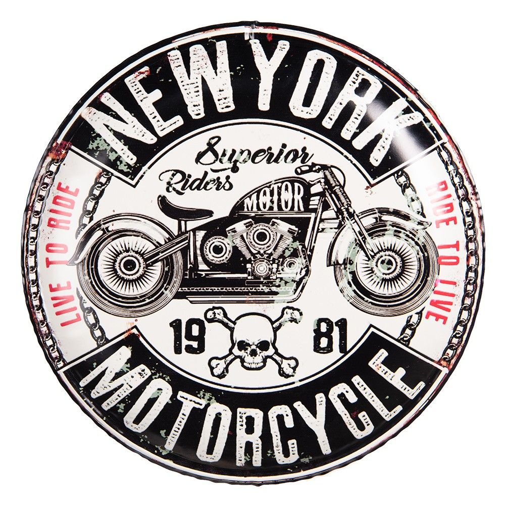 Nástěnná kovová cedule na zeď New York Motorcycle - Ø 35*2 cm Clayre & Eef - LaHome - vintage dekorace