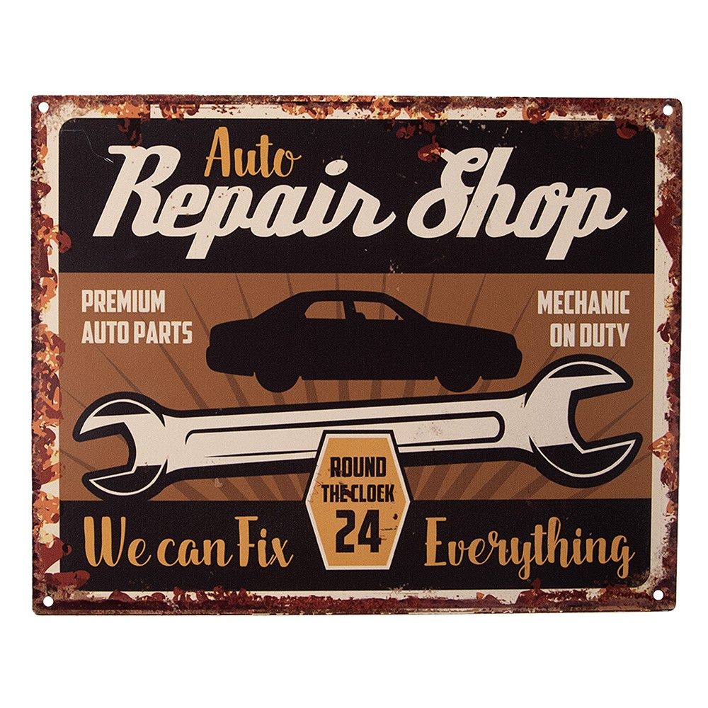 Nástěnná kovová cedule Auto Repair Shop - 25*1*20 cm Clayre & Eef - LaHome - vintage dekorace