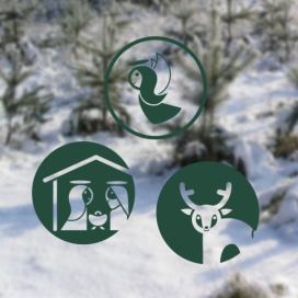 Pieris design Koule s betlémem, andělem a jelenem - samolepky na okno bílá