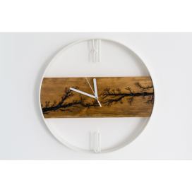 Dřevěné nástěnné hodiny KAYU 02 Olše v Loft stylu Bílý 40 cm
