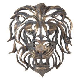 Zlatá nástěnná dekorativní hlava lva s patinou - 42*23*46 cm Clayre & Eef LaHome - vintage dekorace