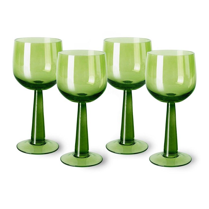 Set 4ks zelená lim sklenice na víno na nízké noze The Emeralds - Ø 8*11cm/ 250ml HKLIVING - LaHome - vintage dekorace