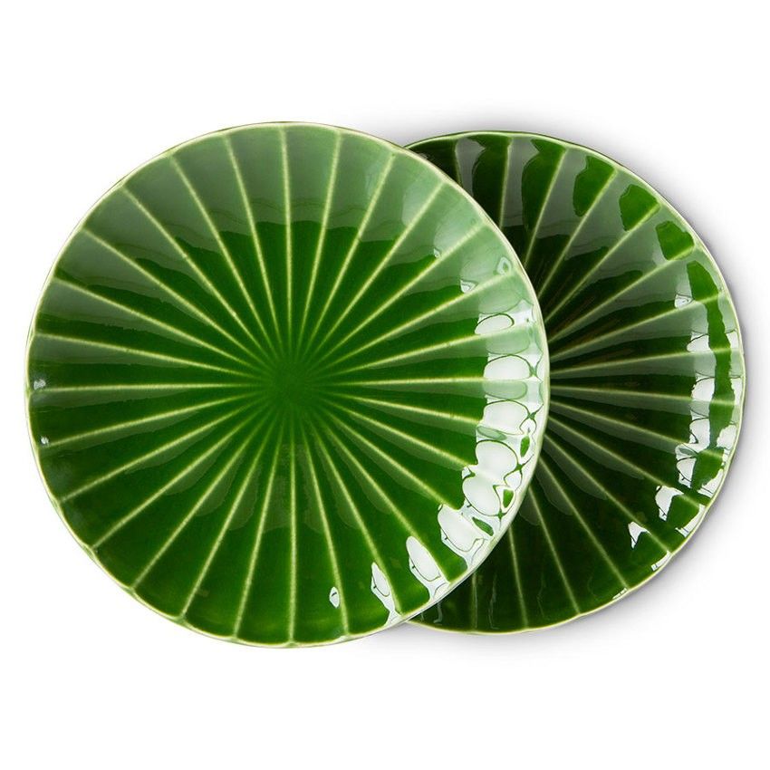 Set 2ks zelený keramický dezertní talíř s vroubky The Emeralds - Ø 22*2,8cm HKLIVING - LaHome - vintage dekorace