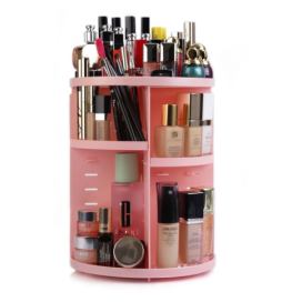 Růžový otočný plastový koupelnový organizér na kosmetiku – Hermia