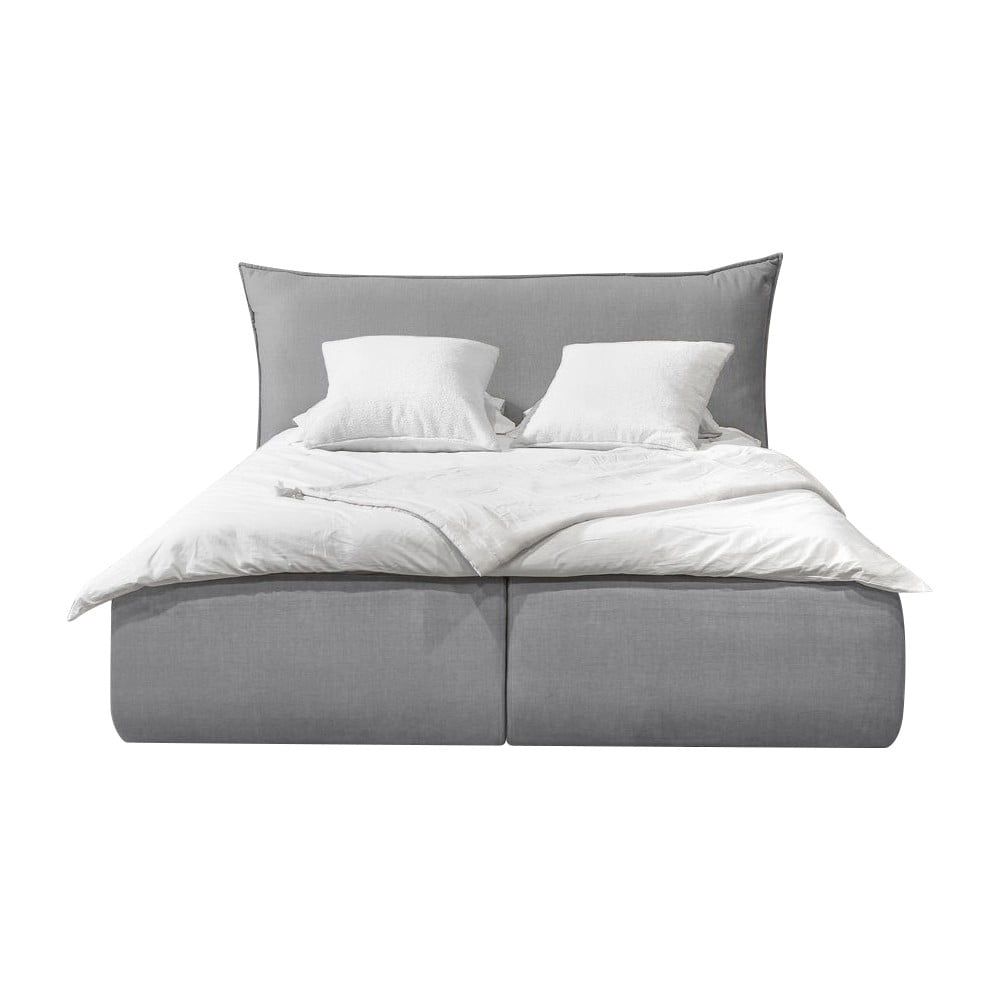 Světle šedá čalouněná dvoulůžková postel s úložným prostorem s roštem 180x200 cm Jade – Bobochic Paris - Bonami.cz