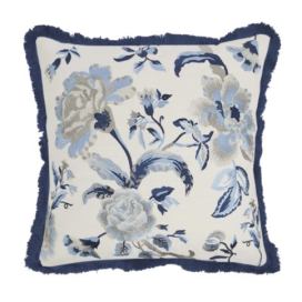 Bílo - modrý polštář s vyšívanými květy a třásněmi Bloom - 50*50 cm Light & Living LaHome - vintage dekorace