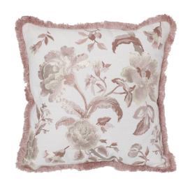 Bílo - růžový polštář s vyšívanými květy a třásněmi Bloom - 50*50 cm Light & Living LaHome - vintage dekorace