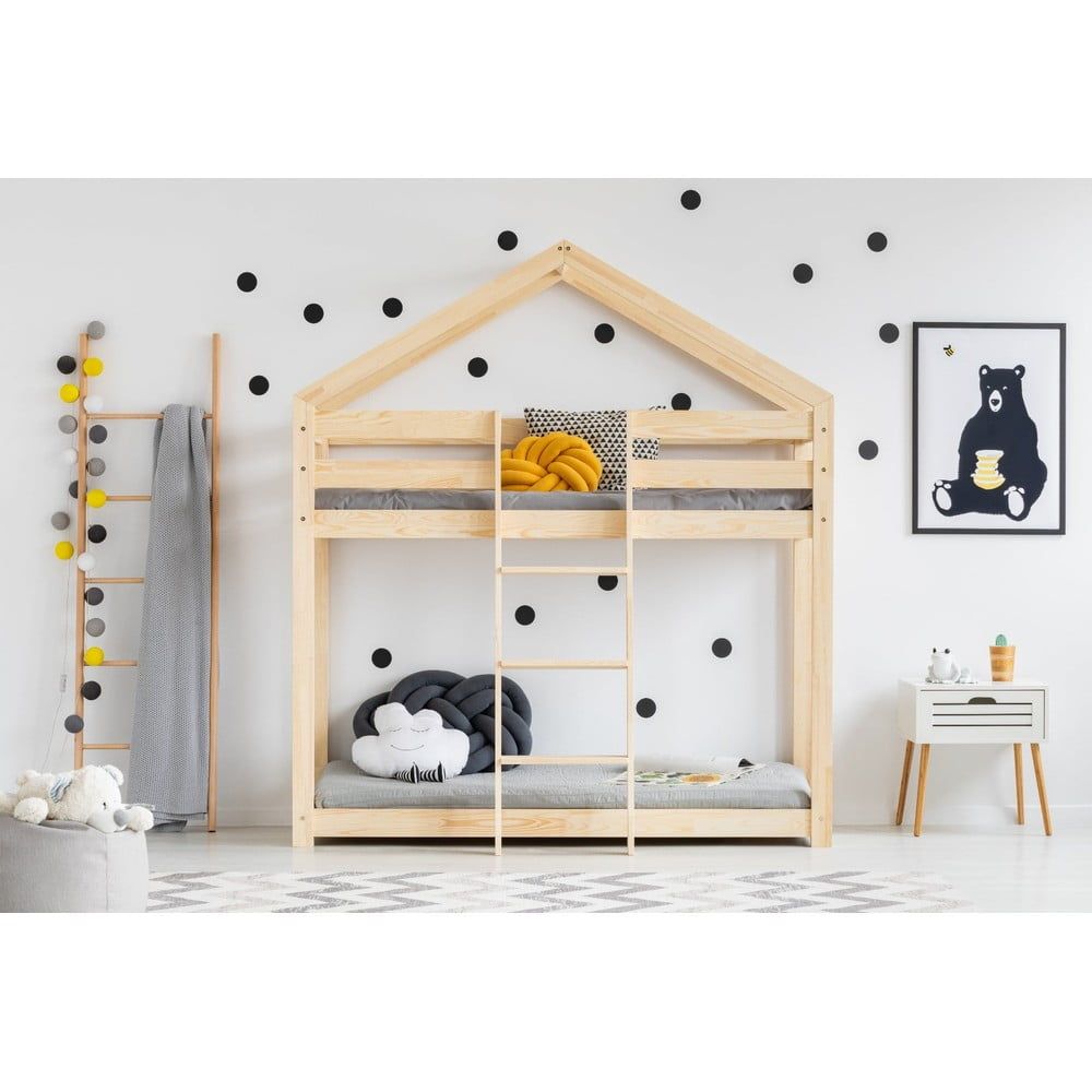 Domečková patrová dětská postel z borovicového dřeva 90x180 cm v přírodní barvě Mila DMP – Adeko - Bonami.cz