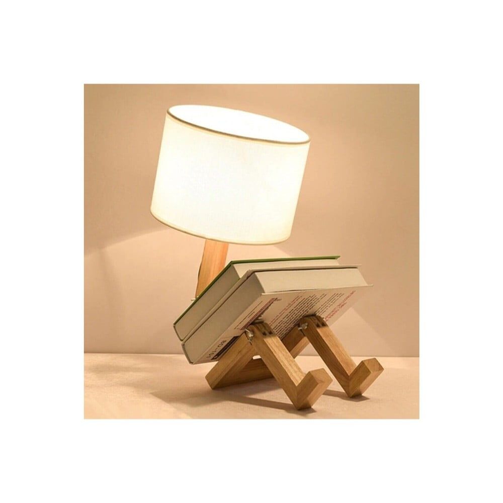 Krémová stolní lampa z masivního dřeva (výška 46 cm) WoodenMan – Squid Lighting - Bonami.cz