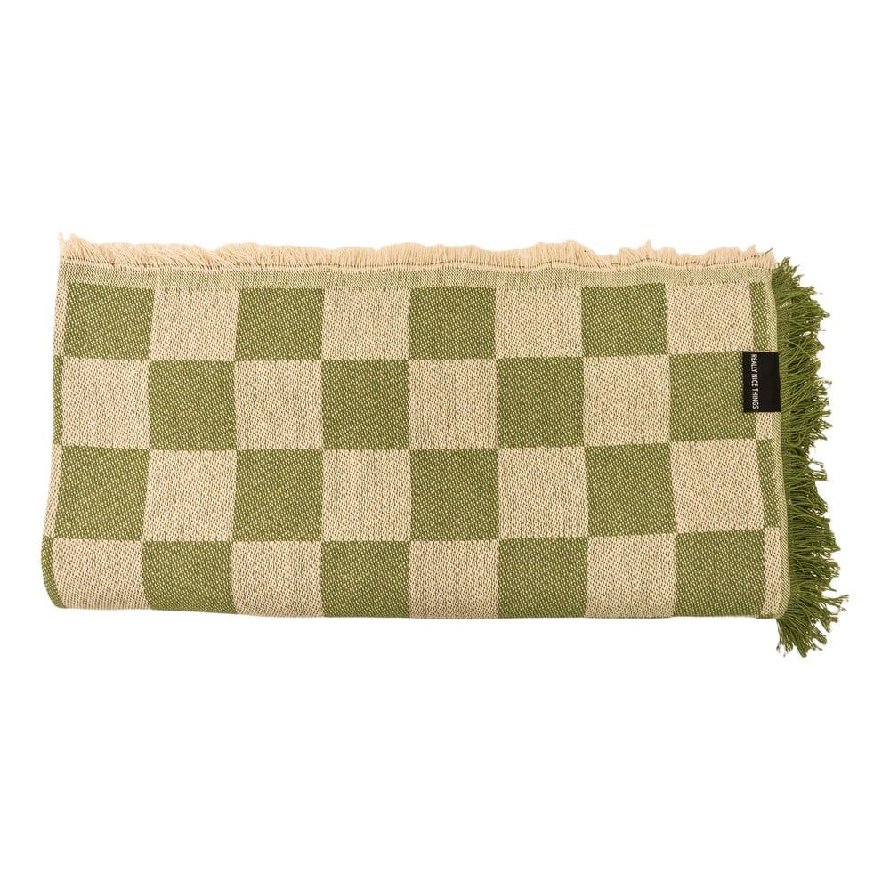 Zeleno-béžový přehoz na dvoulůžko 240x240 cm Green Checkerboard – Really Nice Things - Bonami.cz