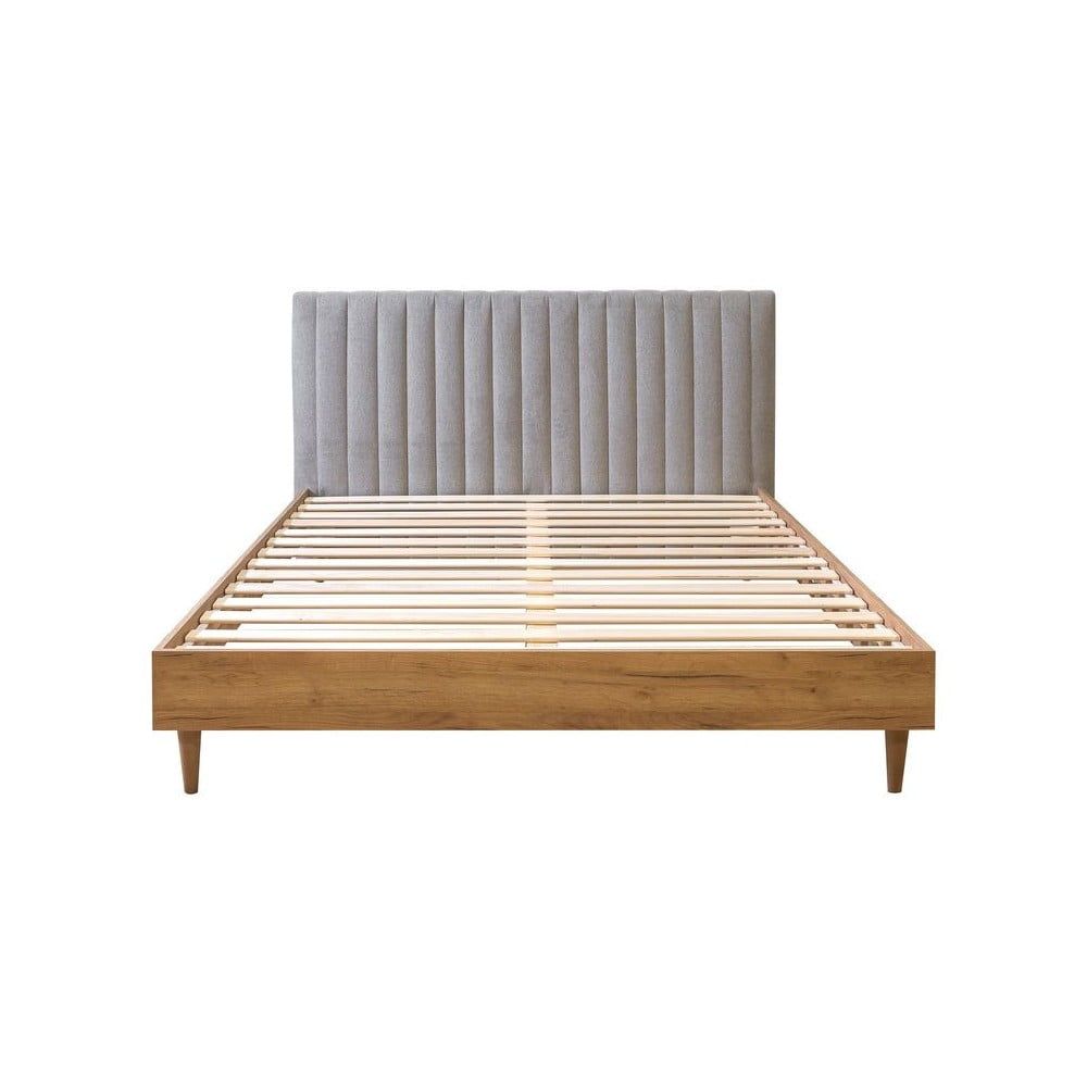 Světle šedá/přírodní dvoulůžková postel s roštem 160x200 cm Oceane – Bobochic Paris - Bonami.cz