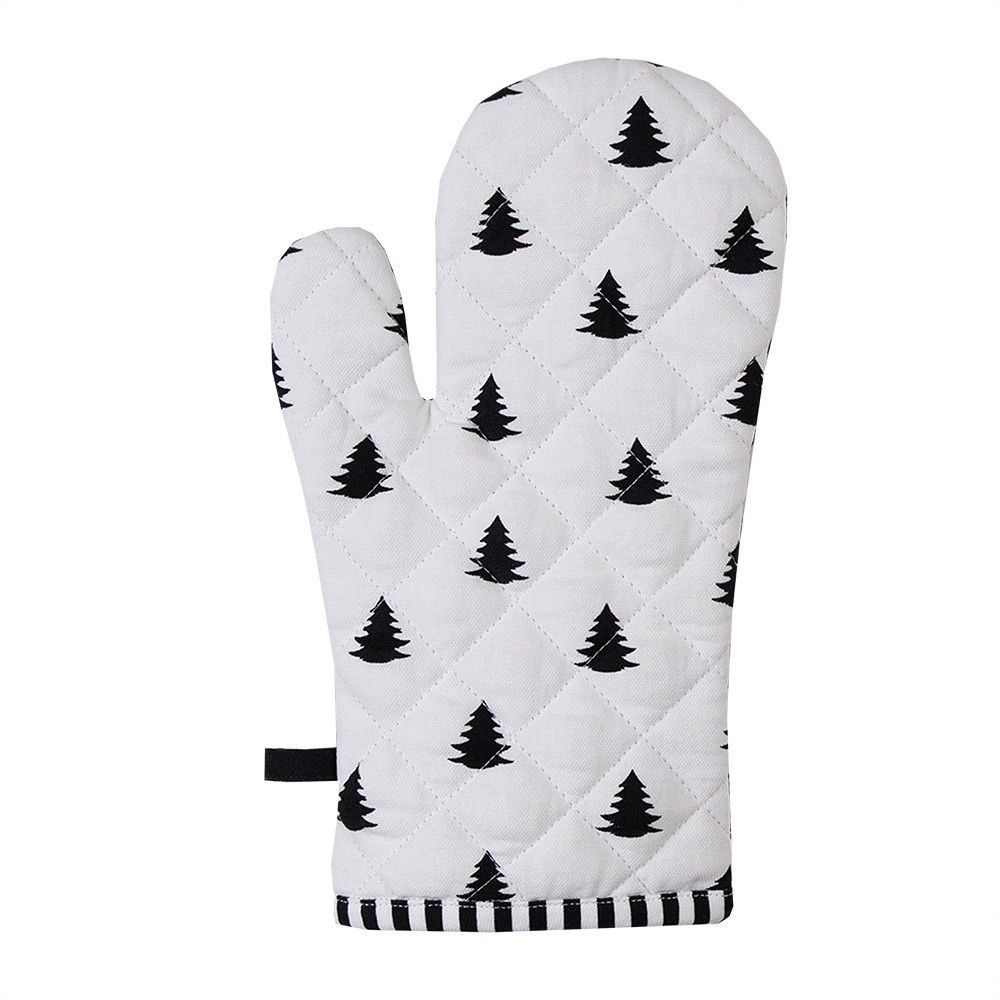 Bílo-černá bavlněná chňapka - rukavice se stromky Black&White X-Mas - 18*30 cm Clayre & Eef - LaHome - vintage dekorace