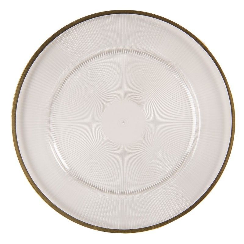 Transparentní servírovací talíř se zlatým okrajem - Ø 33*2 cm Clayre & Eef - LaHome - vintage dekorace