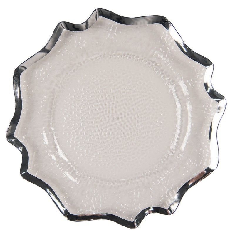 Transparentní servírovací talíř s vlnitým stříbrným okrajem - Ø 33*1 cm Clayre & Eef - LaHome - vintage dekorace