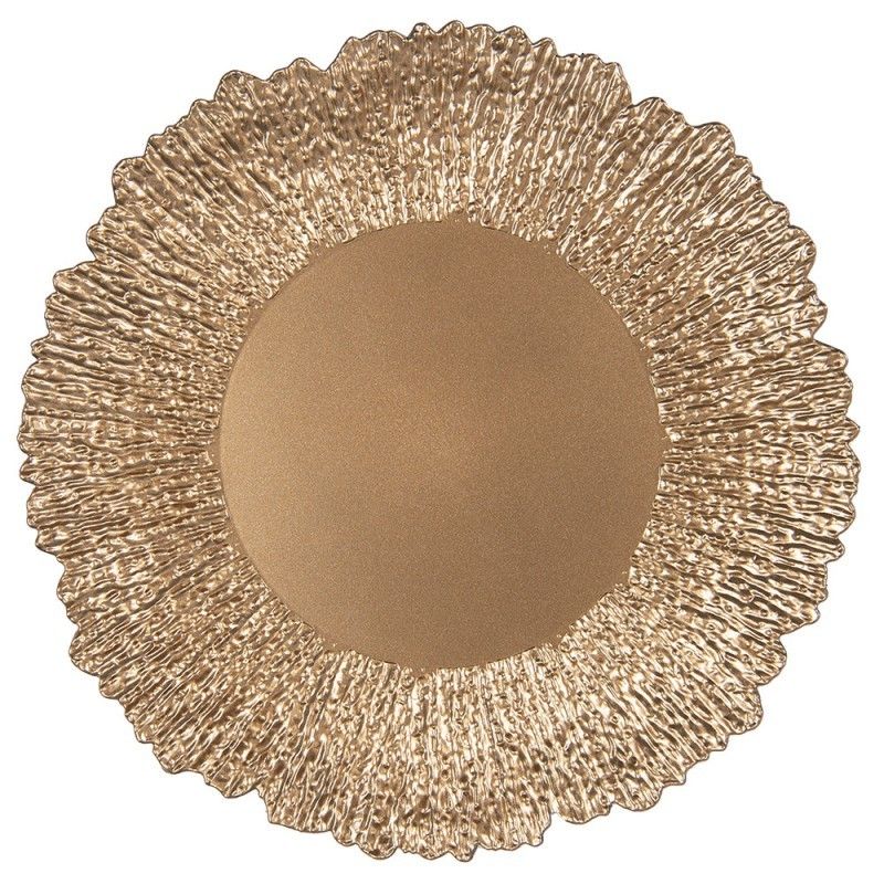 Zlatý servírovací talíř se zdobným okrajem ve tvaru květu - Ø 33*2 cm Clayre & Eef - LaHome - vintage dekorace