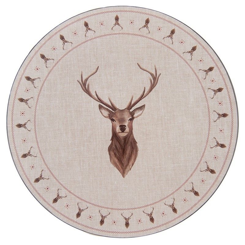 Béžový servírovací talíř s jelenem Cosy Lodge - Ø 33*1 cm Clayre & Eef - LaHome - vintage dekorace