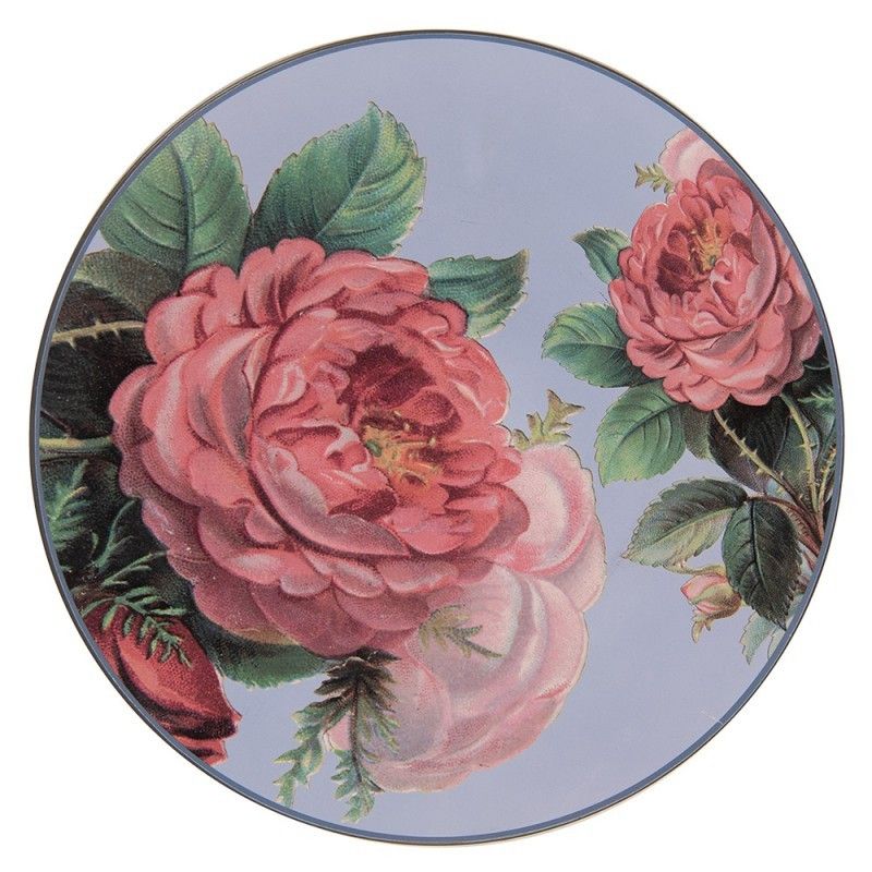 Modrý servírovací talíř s růžemi - Ø 33*1 cm Clayre & Eef - LaHome - vintage dekorace
